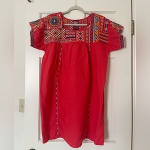 Johnny Was Women’s 100% Linen Red Dress Size Large Embroidered Floral Boho